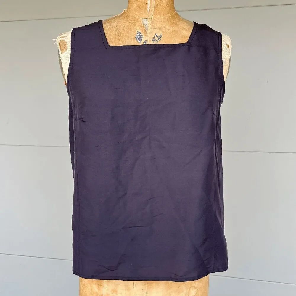 Vintage 90s Black Silk Tank by Diane Gilman Collection, Square Neck, M